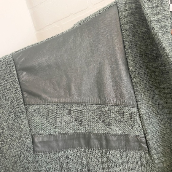 Vintage Men’s Knit Cardigan Shawl Double breast Wool Green Grandpa Oversized M - Picture 7 of 15